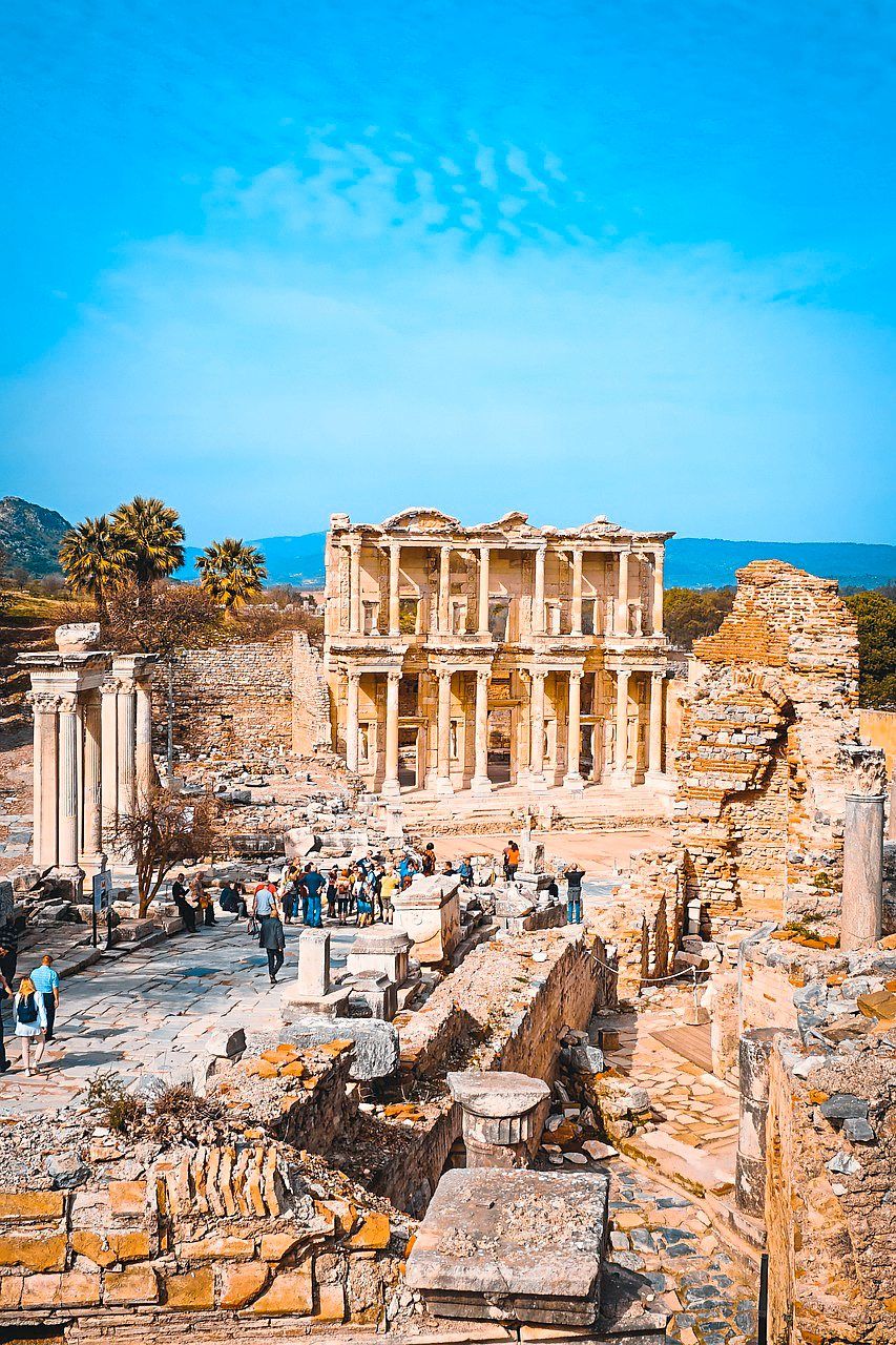 The ruins of the Celsus Library in Izmir, Turkiye. 
