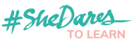 #shedares to learn logo teal and pink
